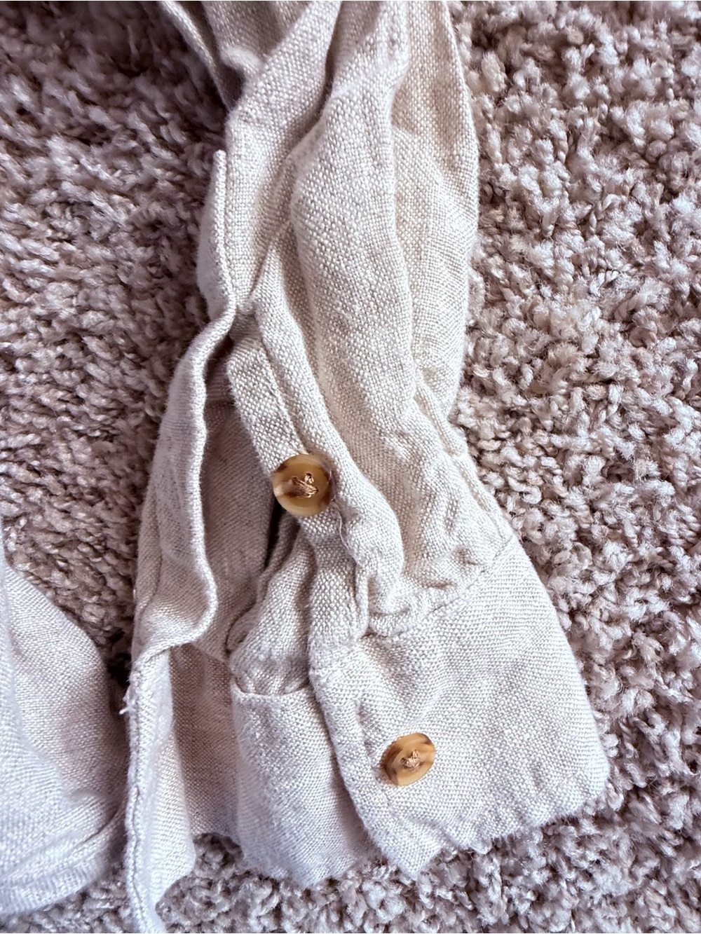 Athleta Linen Shirt Womens M Oatmeal Long Sleeve Button Down Casual Pocket Top - Picture 4 of 6